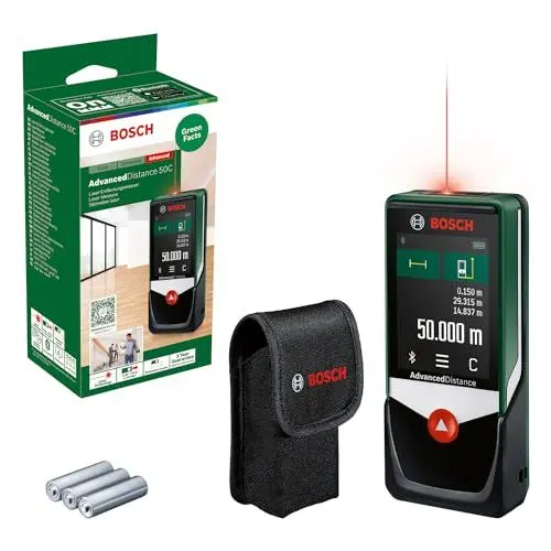 Produktbild: Bosch Home and Garden Laserentfernungsmesser AdvancedDistance 50 C (Distanz bis 50m präzise messen, Touch-Display, Messfunktionen mit integrierter Hilfe, im Karton)