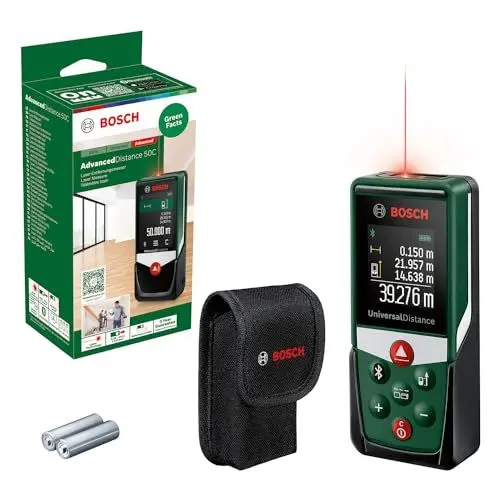 Produktbild: Bosch Laserentfernungsmesser UniversalDistance 50 C (Distanz bis 50m präzise messen, Bluetooth-Konnektivität, Messfunktionen, im Karton)