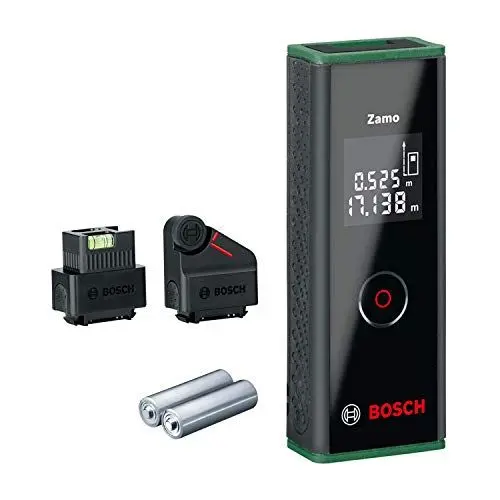 Produktbild: Bosch Laserentfernungsmesser Zamo Set mit Rad-& Laser-Linienadater (bis 20m einfach & präzise messen, 3. Gen.)