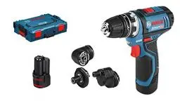 Produktbild: Bosch Professional 12V System Akku Bohrschrauber GSR 12V-15 FC - FlexiClick System (inkl. 2x Akku GBA 12V 2.0Ah, Schnellladegerät GAL 12V-40, Bohrfutteraufsatz GFA 12-B, 2x L-BOXX-Einlage, L-BOXX)