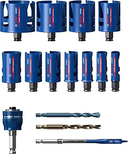 Produktbild: Bosch 11x EXPERT Construction Material PC Plus Universal Lochsäge-Set (für Weichholz, Grobspanplatte, Ø 20-76 mm, Professional Zubehör Bohrmaschine/Schrauber)
