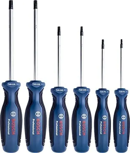 Produktbild: Bosch Professional Torx-Schraubendreher Set 6 tlg. (Torx, S2-Stahl, inkl. T10x75, T75x75, T20x100, T25x100, T30x125 und T40x125, Einlage)