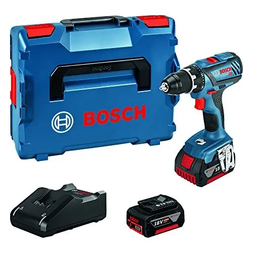 Produktbild: Bosch Professional 18V System Akku Bohrschrauber GSR 18V-28 (max. Drehmoment (weich/hart): 28/63 Nm, inkl. 2x 4.0Ah Akku, Schnellladegerät GAL 18V-40, L-BOXX)