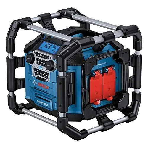 Produktbild: Bosch Professional 18V System Akku Baustellenradio GPB 18V-5 C (Empfang über Bluetooth, FM und AUX, inkl. 1x AUX Kabel, 2x 1.5 V LR6 Batterie (AA))