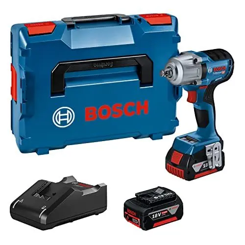 Produktbild: Bosch Professional 18V System Akku Drehschlagschrauber GDS 18V-450 HC (Anziehmoment 450 Nm, Losbrechmoment 800 Nm, inkl. 2x 5.0Ah Akku, Schnellladegerät GAL 18V-40, L-BOXX)