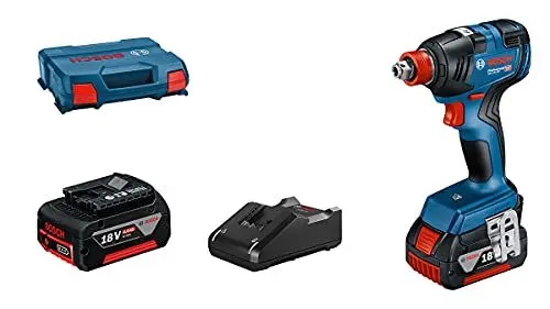 Produktbild: Bosch Professional 18V System Akku Drehschlagschrauber GDX 18V-200 (max. Drehmoment 200 Nm, inkl. 2x 4.0Ah GBA 18V Akku, Schnellladegerät GAL 18V-40, L-Case)