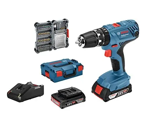 Produktbild: Bosch Professional 18V System Akku Schlagbohrschrauber GSB 18V-21 (inkl. 2x 2.0Ah Akku, 40tlg. Zubehör Set, L-BOXX) - Amazon Exclusive Set Set