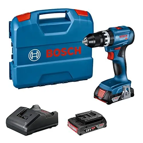 Produktbild: Bosch Professional 18V System Akku Schlagbohrschrauber GSB 18V-45 (Drehzahl 1.900 min⁻¹, inkl. 2x 2.0Ah Akku, GAL 18V-20, L-Case)