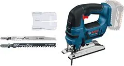 Produktbild: Bosch Professional 18V System Akku Stichsäge GST 18V-LI B (Bügelversion, Schnitttiefe in Holz/Alu/Metall: 120/20/8 mm, 3 Stichsägeblätter, Spanreißschutz, ohne Akku/ Ladegerät)