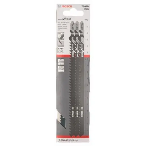 Produktbild: Bosch 3x T 744 D Speed for Wood Stichsägeblatt (für Weichholz, Bauholz, Länge 180 mm, Professional Zubehör Stichsäge)