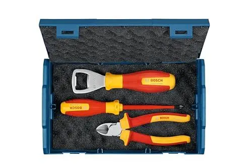 Produktbild: Bosch Professional 3-tlg. Handwerkzeug-Set (inkl. 1x VDE-Schraubendreher (PH1), 1 x VDE-Seitenschneider (160mm) und 1 x Flaschenöffner, in L-Boxx Mini)