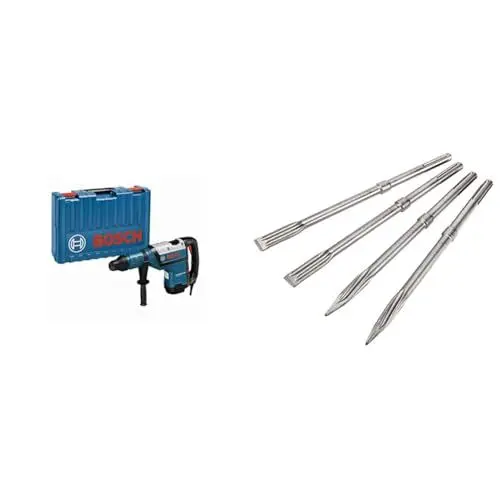 Produktbild: Bosch Professional Bohrhammer mit SDS max GBH 8-45 D (12,5 J Schlagenergie, inkl. Zusatzgriff, im Handwerkerkoffer) + 4tlg. Meißel Set SDS max (Zubehör Abbruchhammer)