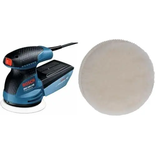 Produktbild: Bosch Professional Exzenterschleifer GEX 125-1 AE (125 mm Schleifteller, 250 Watt) + DIY Accessories Lammwollhaube (Ø 125 mm, Klettsystem, Zubehör)