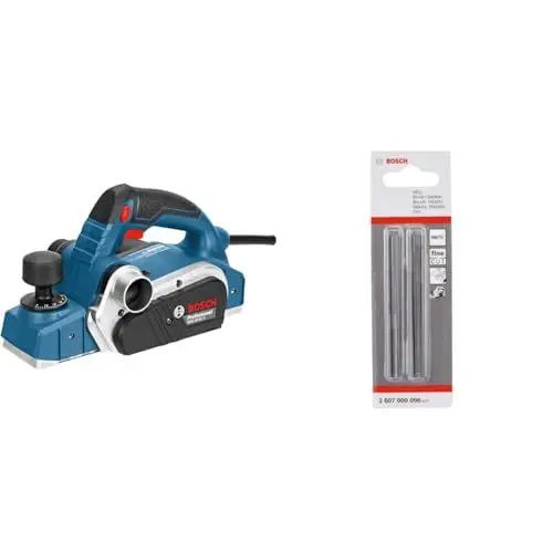 Produktbild: Bosch Professional Handhobel GHO 26-82 D (inkl. Parallelanschlag, Sechskantstiftschlüssel SW 2,5, Stoffstaubbeutel, im Koffer) + Hobelmesser für Handhobel (2 Stück, 35°), Schwarz