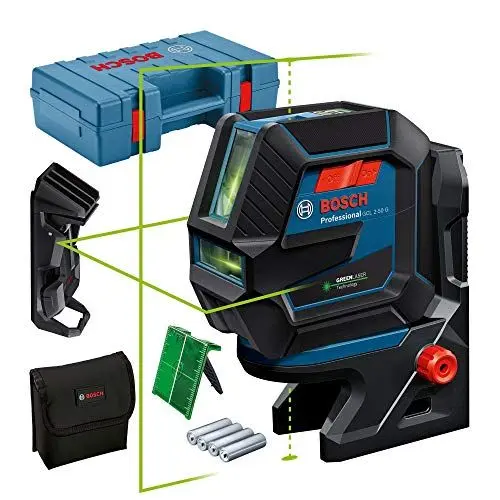 Produktbild: Bosch Professional Kreuzlinienlaser GCL 2-50 G (grüner Laser, Innenbereich, Halterung RM 10, Deckenklammer, sichtbarer Arbeitsbereich: bis 15 m, 4x AA-Batterie, Handwerkerkoffer)