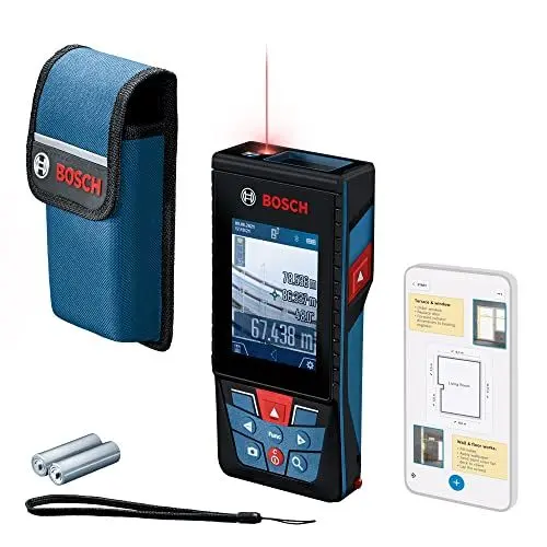 Produktbild: Bosch Professional Laser-Entfernungsmesser GLM 150-27 C (integrierte Kamera, integrierter 3,6V Akku, Reichweite: bis zu 150 m, robust, IP54, ± 1,5 mm, Schlaufe, Tasche)