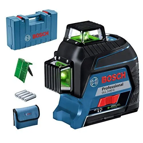 Produktbild: Bosch Professional Linienlaser GLL 3-80 G (grüner Laser, Innenbereich, max. Arbeitsbereich: 30 m, 4x AA Batterie, im Handwerkerkoffer)