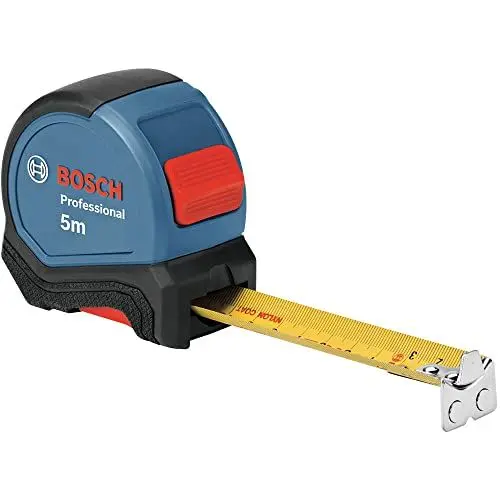 Produktbild: Bosch Professional 5m Maßband (Einhandbedienung, Gürtelklemme, Magnethaken, 2 Stopp-Tasten, 27 mm Nylon-Stahlband, inkl. Blister) - Amazon Exclusive Set