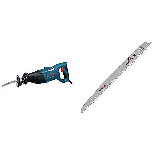 Produktbild: Bosch Professional Säbelsäge GSA 1100 E (1100 Watt, Zubehör-Set, im Koffer) + Bosch Reciprosägeblätter grünes Holz lang S1531L 5 Stück