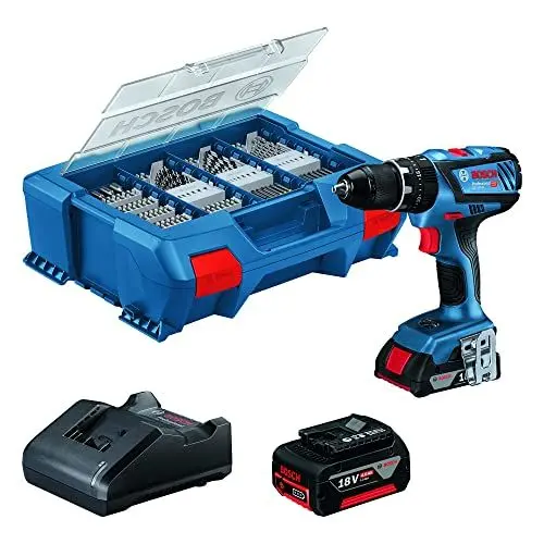 Produktbild: Bosch Professional 18V System Akku Schlagbohrschrauber GSB 18V-28 (inkl. 2.0Ah Akku, 4.0Ah Akku, Ladegerät GAL 18V-20, L-Case Pick&Click mit 100-teiligem Zubehör-Set) - Amazon Exclusive Set Set
