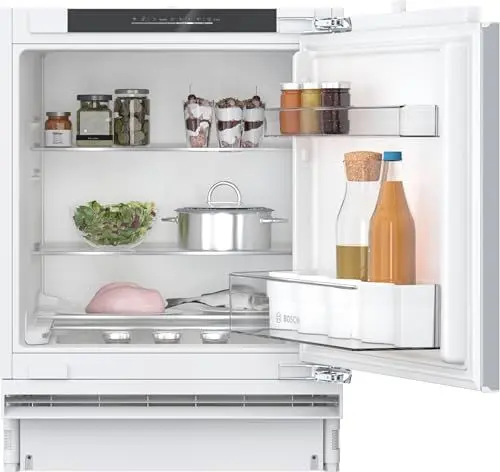 Produktbild: Bosch KUR21VFE0, Serie 4, Smarter Unterbau-Kühlschrank, 82 x 60 cm Nische, 134 L, Made in Germany, schnellere Kühlung auf Knopfdruck, sehr leise, Flachscharnier
