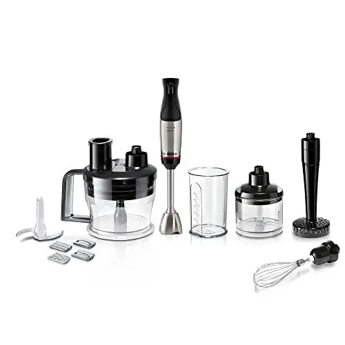 Produktbild: Bosch Stabmixer ErgoMaster Serie 6 MSM6M673, 10 Jahre Motorgarantie, Edelstahl-Klingen, verschleißfreie Keramik-Kupplung, Luftkühlung, Zerkleinerer, Kartoffelstampfer, Schneebesen, 1000 W