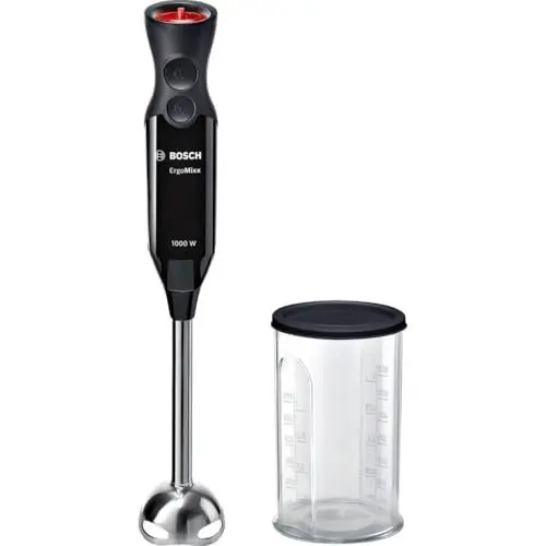 Produktbild: Bosch Stabmixer ErgoMixx MS6CB6110, Edelstahl-Mixfuß, Mix- und Messbecher, 4-Klingen-Messer, leichtes Gehäuse, 12 Stufen plus Turbostufe, einfache Reinigung, 1000 W, schwarz/anthrazit
