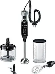 Produktbild: Bosch Stabmixer ErgoMixx MSM67170, Edelstahl-Mixfuß, Universalzerkleinerer, Mix- und Messbecher, Schneebesen, Ice-Crush-Klinge, leichtes Gehäuse, 12 Stufen plus Turbostufe, 750 W, schwarz/grau