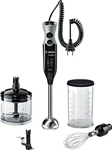 Produktbild: Bosch Stabmixer ErgoMixx MSM67170, Edelstahl-Mixfuß, Universalzerkleinerer, Mix- und Messbecher, Schneebesen, Ice-Crush-Klinge, leichtes Gehäuse, 12 Stufen plus Turbostufe, 750 W, schwarz/grau