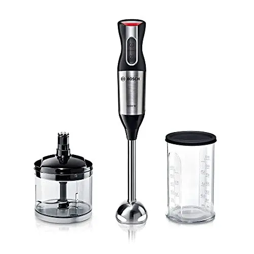 Produktbild: Bosch Stabmixer ErgoMixx Style MS6CM6120, Edelstahl-Mixfuß, Mix- und Messbecher, 4-Klingen-Messer, ergonomisches Design, 12 Stufen plus Turbo, 1000 W, Edelstahl