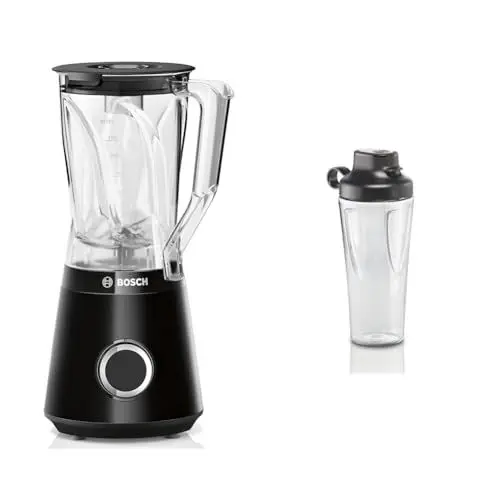 Produktbild: Bosch Standmixer VitaPower Serie 4 MMB6141B, Edelstahl-Klingen Made in Germany, 1,5l 1200 W, schwarz & Bosch ToGo-Flasche MMZBT01B, Smoothie-ToGo-Flasche 0,6 L, bruchsicher, robust