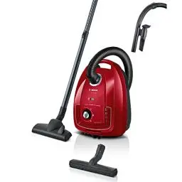 Produktbild: Bosch Staubsauger mit Beutel Serie 4 BGD38RD1H, nachhaltig, Hygiene-Filter, 10 Jahre Motorgarantie, Hartbodendüse, Zubehör-Clip, Polsterdüse, Fugendüse, hohe Saugkraft, Made in Germany, 600 W, rot