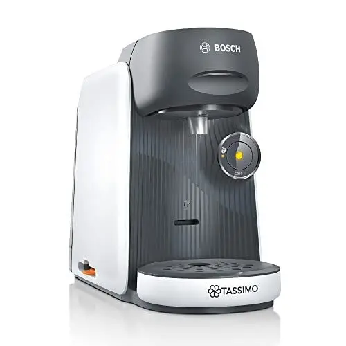 Produktbild: Bosch Tassimo Finesse Kapselmaschine TAS16B4 Kaffeemaschine by, 70 Getränke, intensiverer Kaffee auf Kopfdruck, Abschaltautomatik, perfekt dosiert, platzsparend, 1400 W, 0,7l, weiß/dunkelgrau