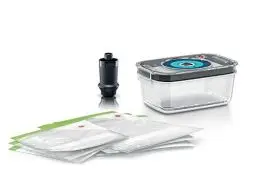 Produktbild: Bosch Vakuum-Frischhalteset MSZV8FS1, Vakuumpumpe, Tritan Vakuum-Frischhaltedose, 3 Vakuum-Frischhaltebeutel (1,2 l und 3,8 l), BPA-frei, spülmaschinengeeignet