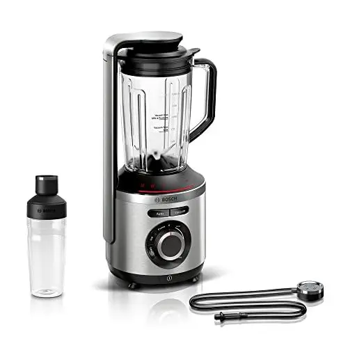 Produktbild: Bosch Vakuum-Standmixer VitaPower Serie 8 MMBV621M, starke Mixleistung, vitaminschonende Zubereitung, 4 Automatikprogramme, Vakuum-ToGo Flasche, 37,000 U/min, 1000 W, silber