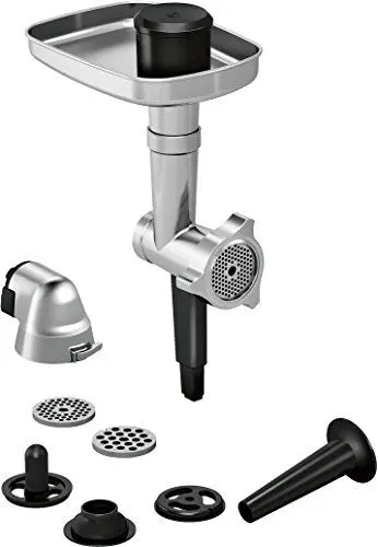 Produktbild: Bosch Zubehör-Set MUZ9HA1 Hunting Adventure, Fleischwolf, Wurststopfer, Kebbevorsatz, Lochscheiben 3,5 und 8mm, Fleischwolf aus Aluminium, für Küchenmaschine Serie 8