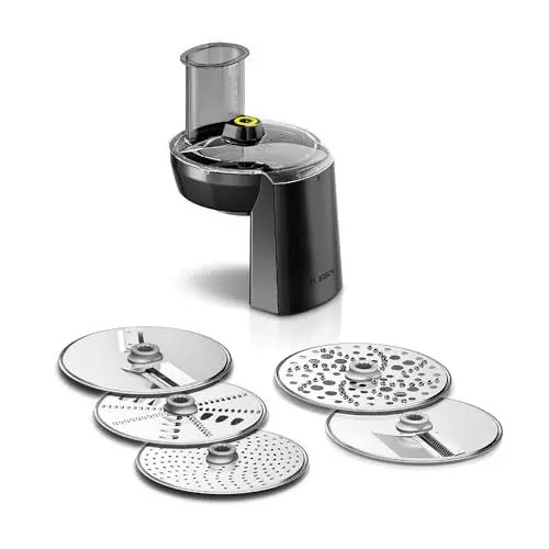 Produktbild: Bosch Zubehör MUZS68VL, VeggieLove Set, Durchlaufschnitzler, 5 Scheiben, Raspeln, Schneiden, Reiben, für Küchenmaschine Serie 6, Serie 8, schwarz/edelstahl