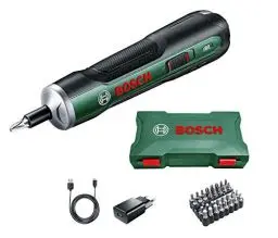 Produktbild: Bosch - Ergonomischer Akkuschrauber PushDrive (eingebauter 3,6-V-1,5-Ah-Akku, Micro-USB-Aufladung, Lieferung mit 32 Schraubendrehern und Aufbewahrungsbox), (L x B x H) 182 x 38 x 38 mm