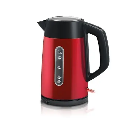 Produktbild: Bosch kabelloser Wasserkocher DesignLine TWK4P434, Ausgießen ohne Spritzer, Tassenanzeige, Wasserstandsanzeige beidseitig, Überhitzungsschutz, 1,7 L, 2400 W, rot