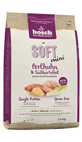 Produktbild: bosch HPC SOFT Mini Perlhuhn & Süßkartoffel | halbfeuchtes Hundefutter für ausgewachsene Hunde kleiner Rassen | Single Protein | grain-free | 1 x 2.5 kg