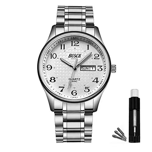 Produktbild: BOSCK Montre Homme, 40 MM Analogique Etanche Affaires Inoxydable Montres Hommes Bracelet Acier, Avec Date et Jour Lecture Facile Anti Rayure de Mode Montre Pour Homme