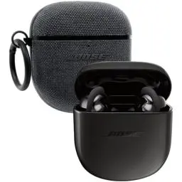 Produktbild: Bose QuietComfort Earbuds II Bundle mit textiler Hülle für Transportetui, kabellos, Bluetooth, weltweit Beste Noise-Cancelling In-Ear-Headphones mit personalisiertem Noise-Cancelling, Schwarz