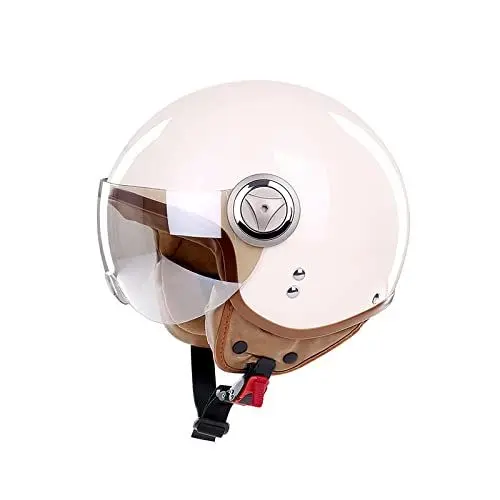 Produktbild: BOSERMEM Erwachsenen Motorradhelm Scooter-Helm, Mode Halboffener Helm Mit Schutzbrille, Hat Den Verkehrssicherheitstest Bestanden, Um Die Kopfsicherheit Wirksam Zu Schützen（Beige, L 58-60cm）