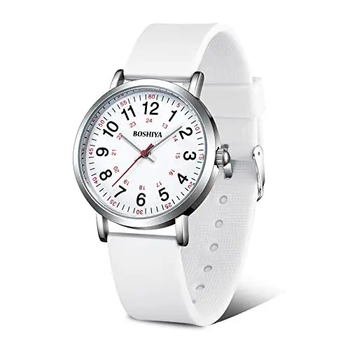 Produktbild: BOSHIYA Uhren Damen Analog Quarz Einfache Lesezeit Silikonarmband Uhr, 36mm Mode Casual Wasserdicht Armbanduhr für Damen Herren, Weiß