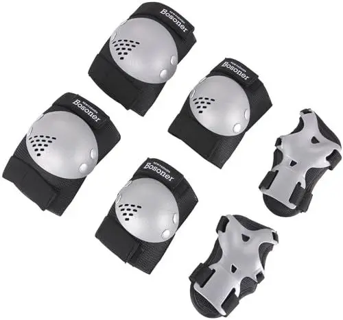 Produktbild: BOSONER Knieschoner Kinder Schoner Inliner Protektoren: 6er Set Schützer Inline Skates Kinder Knie Und Ellenbogenschützer Knieschützer Rollschuhe Schutzausrüstung (Silbrig-Xin, S (3-7 Jahre))