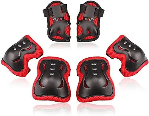 Produktbild: BOSONER Knieschoner Kinder Schoner Inliner: Protektoren Schützer Inline Skates Knie Und Ellenbogenschützer Knieschützer Skateboard Rollschuhe Schutzausrüstung (Schwarzrot-Xin, S (3-7 Jahre))