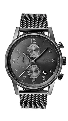 Produktbild: BOSS Chronograph Quarz Uhr für Herren mit Graues Edelstahl-Mesh-Gliederarmband, Grau, One Size