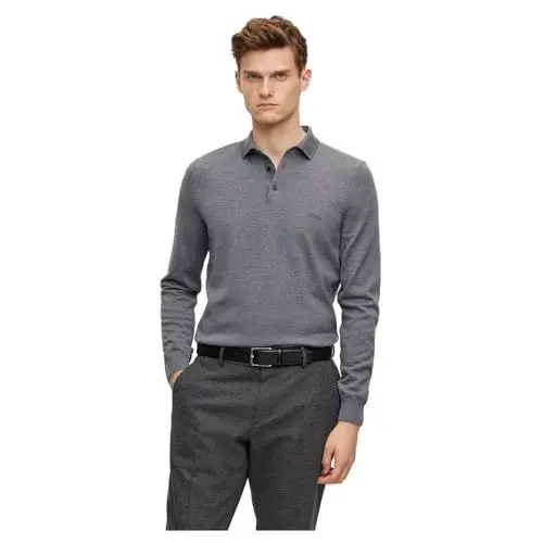 Produktbild: BOSS Herren Bono-L Pullover aus Schurwolle mit Polokragen und Logo-Stickerei Grau S