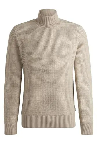 Produktbild: BOSS Herren H-Emaurelio Pullover aus Baumwolle und Schurwolle mit Stehkragen Hellbeige L