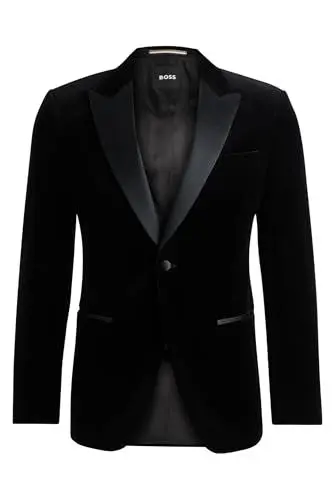 Produktbild: BOSS Herren H-Hutson-Tux-231 Slim-Fit Smoking-Jacke aus Baumwoll-Samt Schwarz001 46